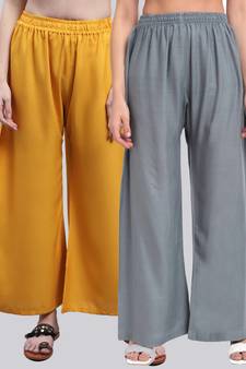 Pack of 2 Women Flared Rayon Palazzo
