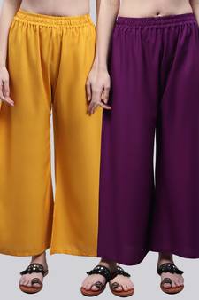 Pack of 2 Women Flared Rayon Palazzo