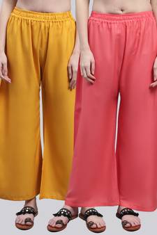 Pack of 2 Women Flared Rayon Palazzo