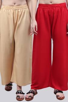 Pack of 2 Women Flared Rayon Palazzo