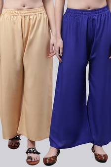 Pack of 2 Women Flared Rayon Palazzo