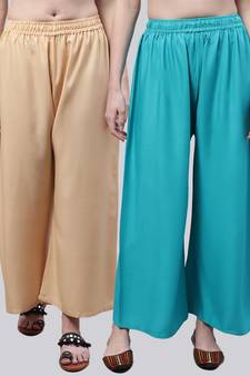 Pack of 2 Women Flared Rayon Palazzo