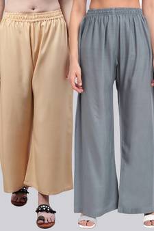 Pack of 2 Women Flared Rayon Palazzo