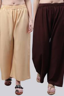 Pack of 2 Women Flared Rayon Palazzo