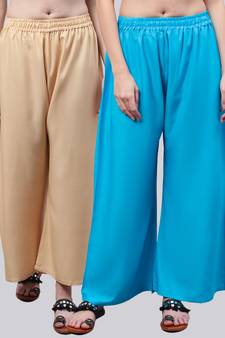 Pack of 2 Women Flared Rayon Palazzo
