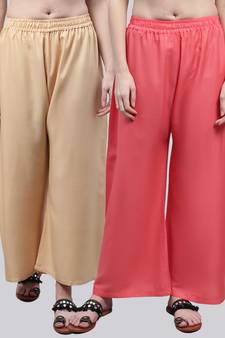 Pack of 2 Women Flared Rayon Palazzo