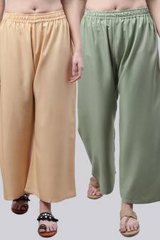 Pack of 2 Women Flared Rayon Palazzo