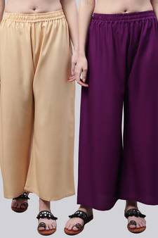 Pack of 2 Women Flared Rayon Palazzo