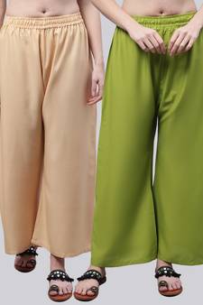 Pack of 2 Women Flared Rayon Palazzo