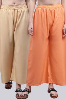 Pack of 2 Women Flared Rayon Palazzo