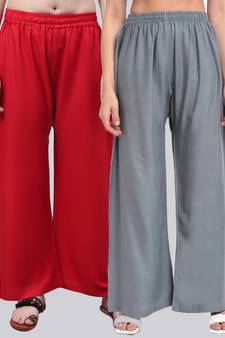 Pack of 2 Women Flared Rayon Palazzo