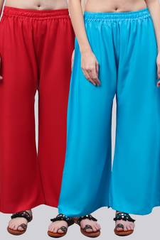 Pack of 2 Women Flared Rayon Palazzo