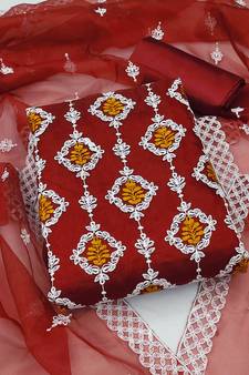 Red embroidered organza salwar