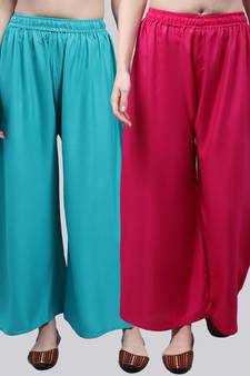Pack of 2 Women Flared Rayon Palazzo