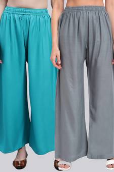 Pack of 2 Women Flared Rayon Palazzo