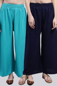 Pack of 2 Women Flared Rayon Palazzo
