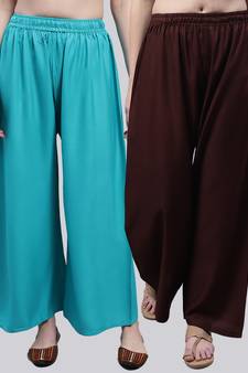 Pack of 2 Women Flared Rayon Palazzo
