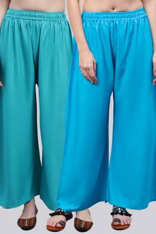 Pack of 2 Women Flared Rayon Palazzo