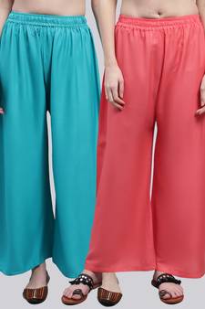 Pack of 2 Women Flared Rayon Palazzo