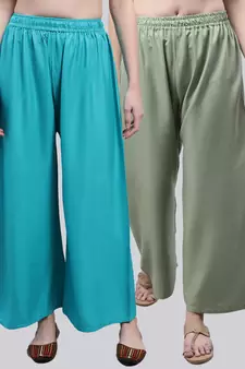 Pack of 2 Women Flared Rayon Palazzo