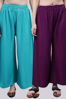 Pack of 2 Women Flared Rayon Palazzo