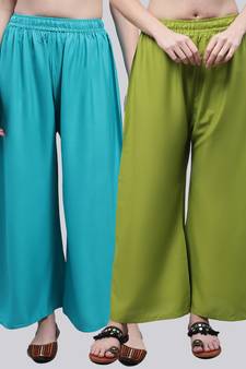 Pack of 2 Women Flared Rayon Palazzo