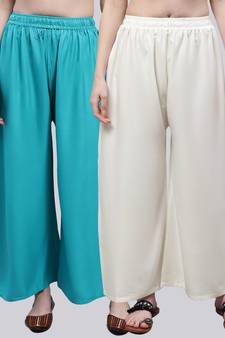 Pack of 2 Women Flared Rayon Palazzo