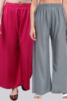 Pack of 2 Women Flared Rayon Palazzo