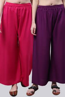 Pack of 2 Women Flared Rayon Palazzo