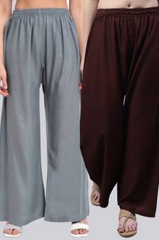 Pack of 2 Women Flared Rayon Palazzo