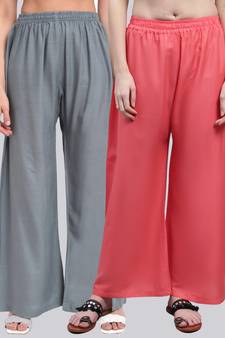 Pack of 2 Women Flared Rayon Palazzo