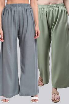 Pack of 2 Women Flared Rayon Palazzo