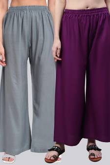 Pack of 2 Women Flared Rayon Palazzo