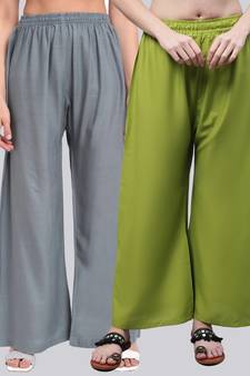 Pack of 2 Women Flared Rayon Palazzo
