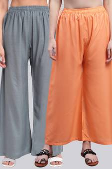Pack of 2 Women Flared Rayon Palazzo