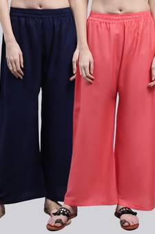 Pack of 2 Women Flared Rayon Palazzo