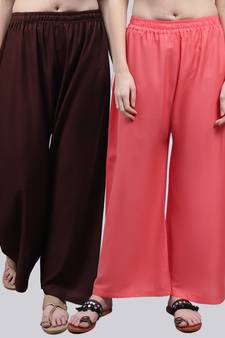 Pack of 2 Women Flared Rayon Palazzo