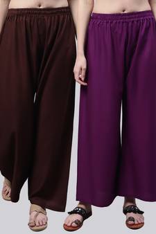 Pack of 2 Women Flared Rayon Palazzo