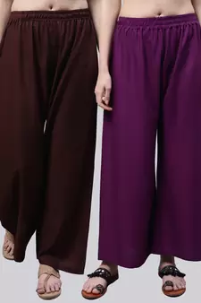Pack of 2 Women Flared Rayon Palazzo