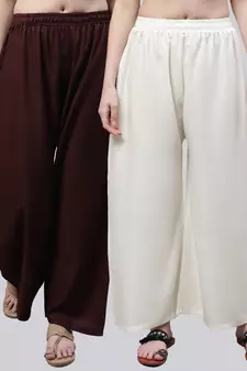 Pack of 2 Women Flared Rayon Palazzo