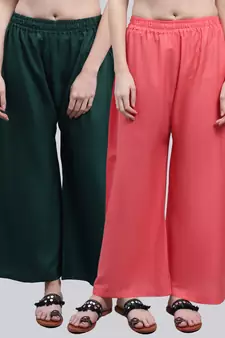 Pack of 2 Women Flared Rayon Palazzo