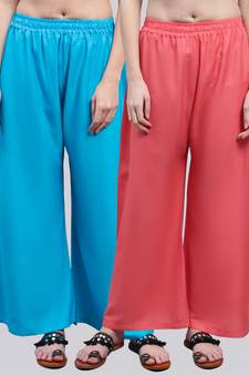 Pack of 2 Women Flared Rayon Palazzo