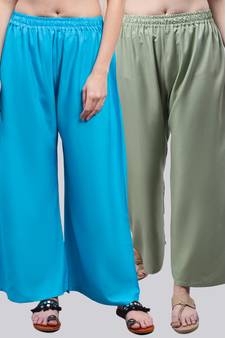 Pack of 2 Women Flared Rayon Palazzo