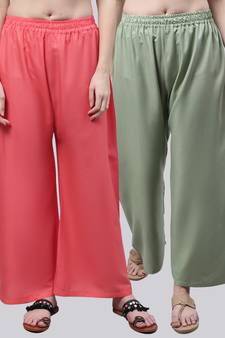 Pack of 2 Women Flared Rayon Palazzo