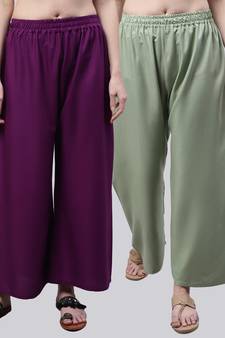 Pack of 2 Women Flared Rayon Palazzo