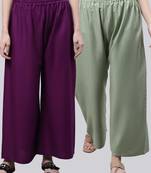 Pack of 2 Women Flared Rayon Palazzo
