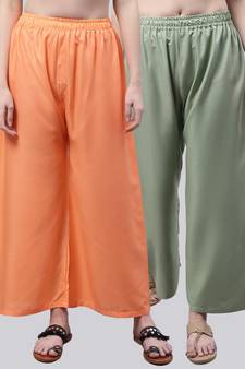 Pack of 2 Women Flared Rayon Palazzo