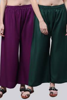 Pack of 2 Women Flared Rayon Palazzo