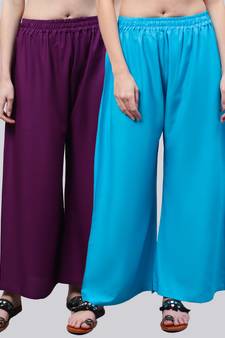 Pack of 2 Women Flared Rayon Palazzo