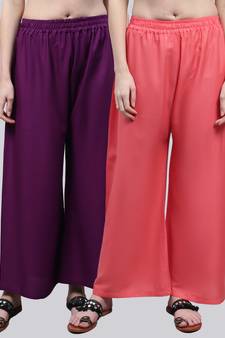 Pack of 2 Women Flared Rayon Palazzo
